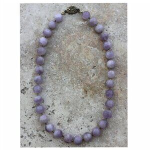 Amethyst Purple Lavender Polished 12mm Bead Single Strand Silver Clasp Necklace